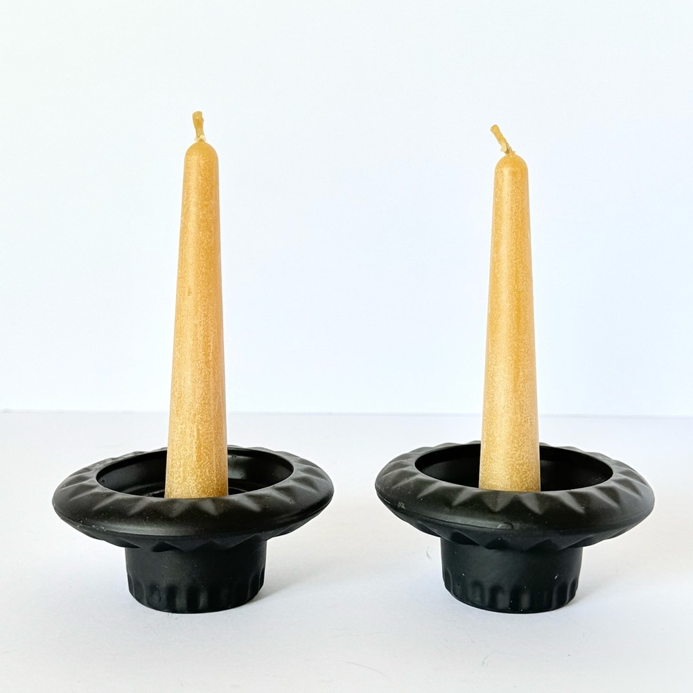 Set of 2 Firna Black Geometric Candle Holders for Tapers Votives or Tea Lights